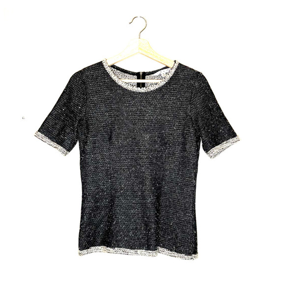 Cabi Tweed Knit Top Womens Small S CAbi #542 Black Gray Coco Shell Back Zipper - Picture 1 of 11